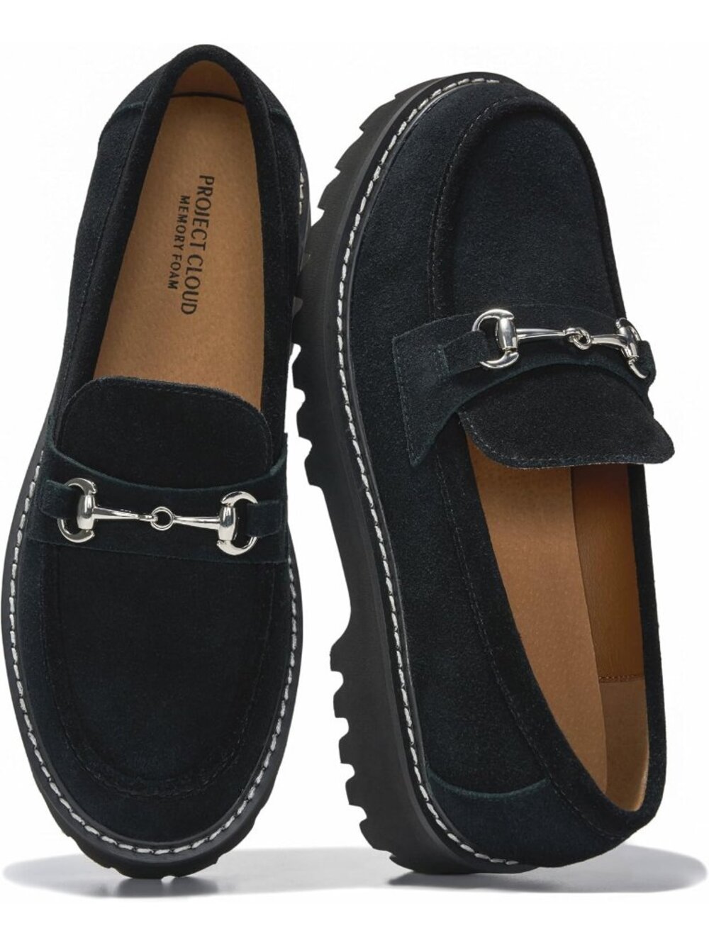 Women's Black Suede Chunky Platform Insole Non-Slip Loafers & Slip-Ons Shoes